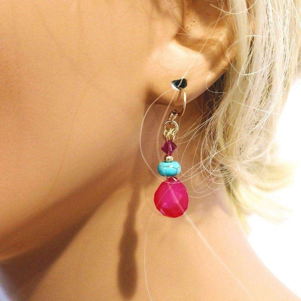 14 KT Gold Filled Wire Wrapped Pink And Turquoise Drop Gemstone