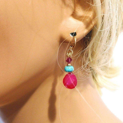 14 KT Gold Filled Wire Wrapped Pink And Turquoise Drop Gemstone