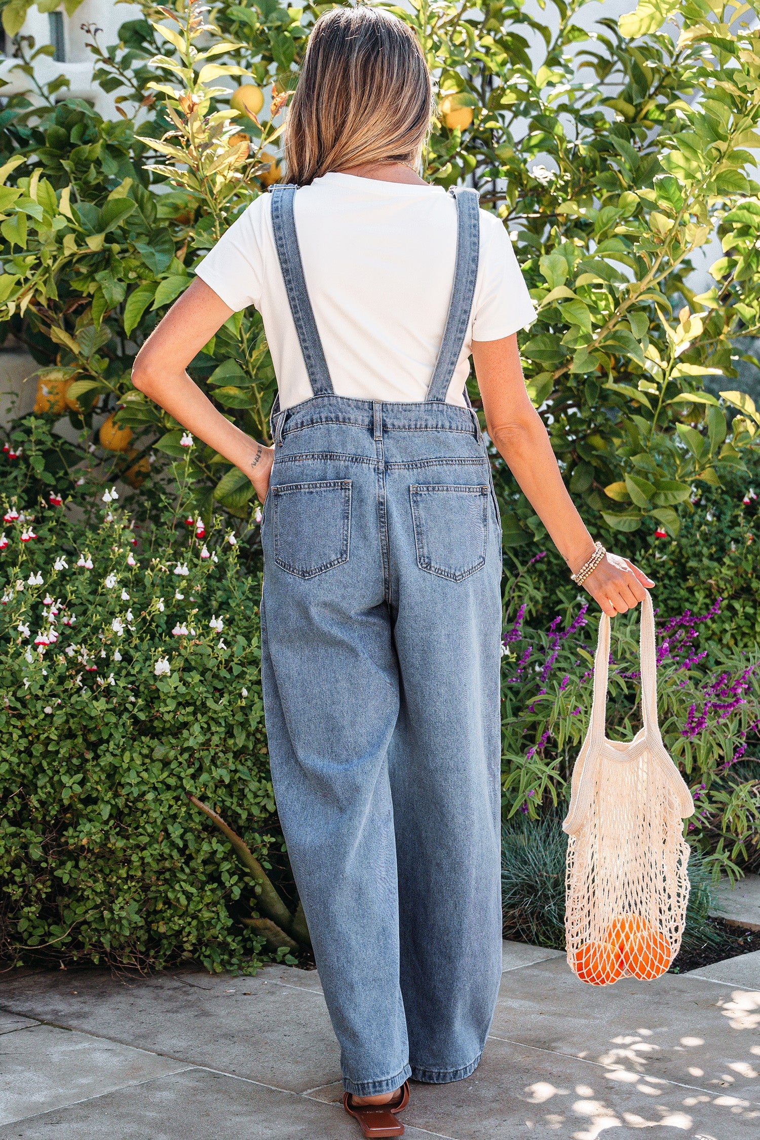 Pleated Wide Leg Pocketed Denim Jumpsuit
