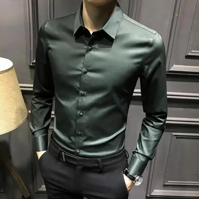 Clothes Business Male Top Plain with Print Men's Shirt and Blouse White Long Sleeve Elegant Hipster Silk Designer Cheap Brand I