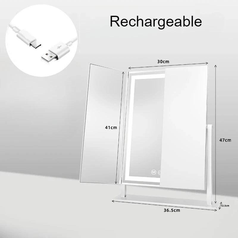 Folding Mirror Aesthetic Led Mirrors Luxury Decorative Makeup Mirror Elegant Tabletop Mirrors with Light Bedroom Decoration