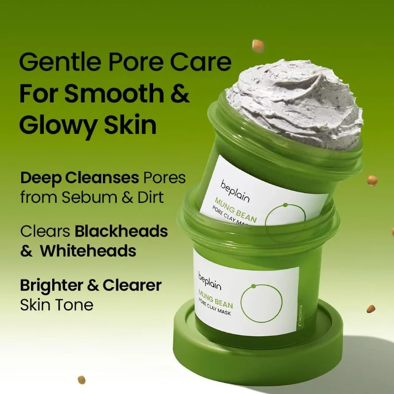 Korean Skincare Products BEPLAIN Mung Bean Pore Serum,Deep Cleansing Foam,facial Pore Remover Clay Mask and Makeup Remover Oil