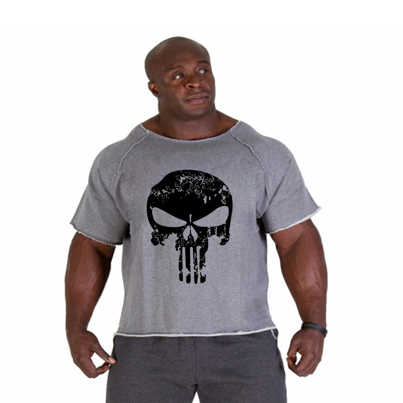 Men's Clothes Bodybuilding Clothing Casual Oversized T-shirt Male Loose Vintage Cotton Summer Top Breathable Tops Running Gym