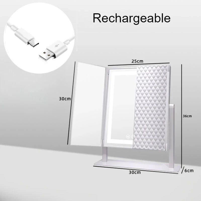 Folding Mirror Aesthetic Led Mirrors Luxury Decorative Makeup Mirror Elegant Tabletop Mirrors with Light Bedroom Decoration