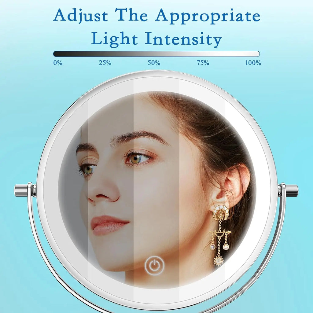 8 Inch Makeup Mirror With Light USB Charging 10X Magnifying Vanity Mirror Backlit Adjustable Light Standing Cosmetic Mirror