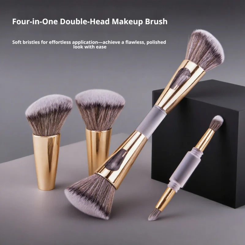 Dual-head four-in-one makeup brush, multifunctional foundation brush, blush brush, detachable beauty tool