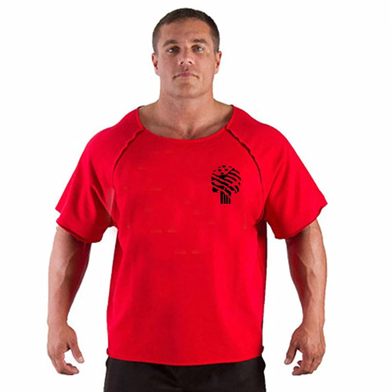 Men's Clothes Bodybuilding Clothing Casual Oversized T-shirt Male Loose Vintage Cotton Summer Top Breathable Tops Running Gym