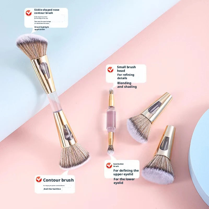 Dual-head four-in-one makeup brush, multifunctional foundation brush, blush brush, detachable beauty tool