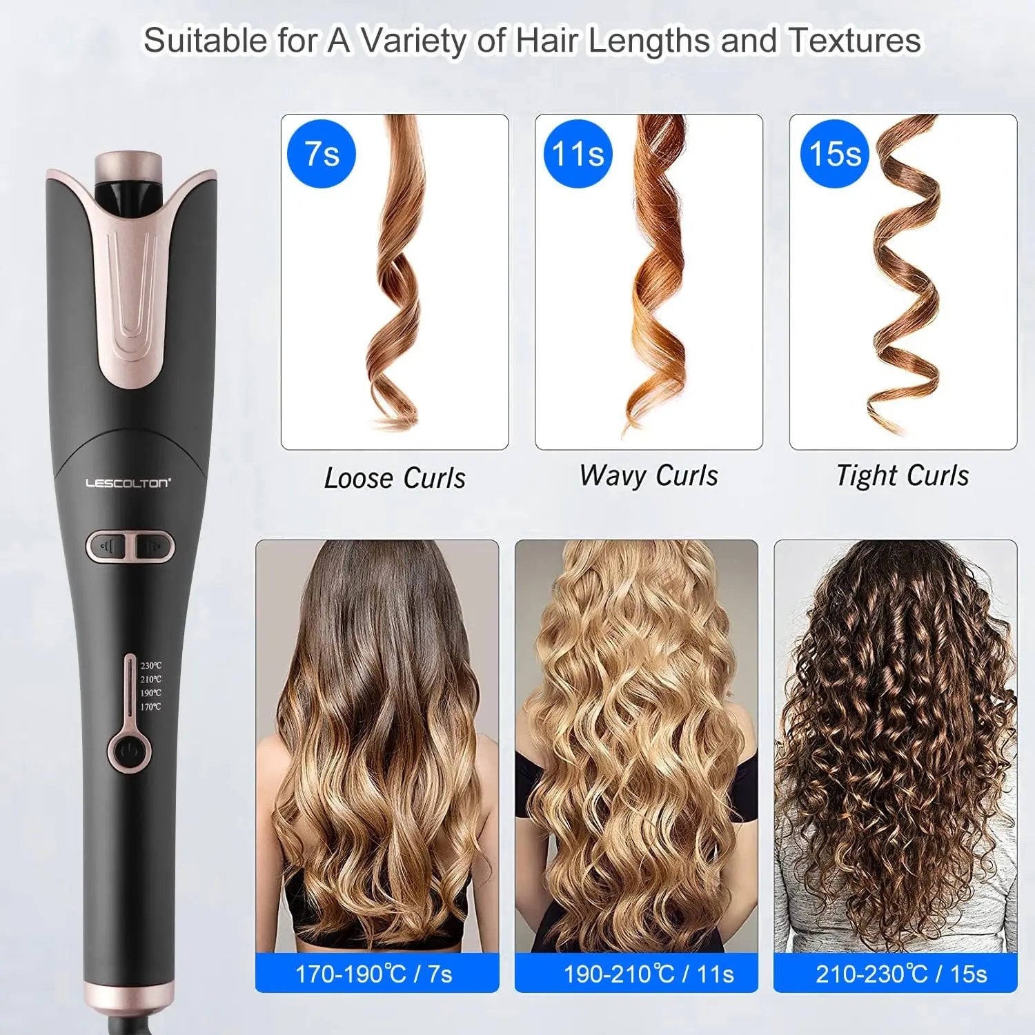 LESCOLTON Automatic Curling Iron Innovative Large Curl Professional Hair Curler Automatic Curling Hair Styling Tool for All Ages