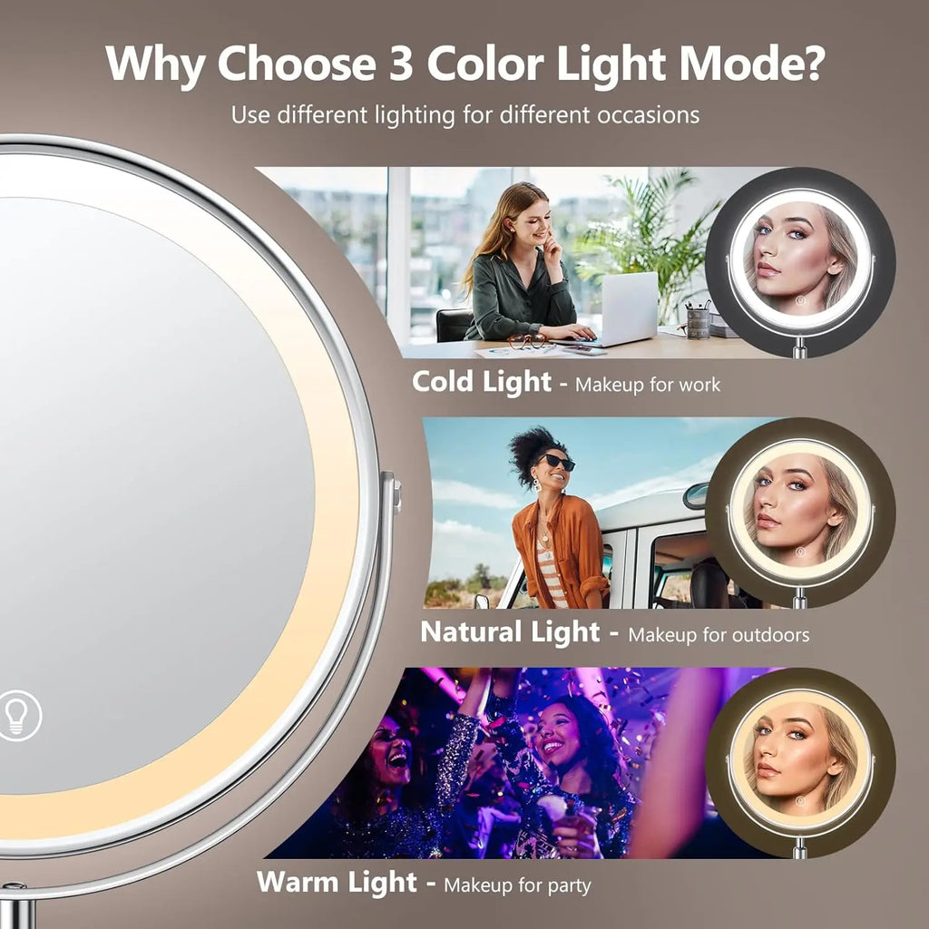 8 Inch Makeup Mirror With Light USB Charging 10X Magnifying Vanity Mirror Backlit Adjustable Light Standing Cosmetic Mirror
