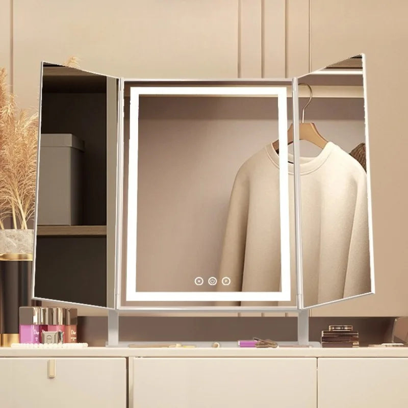 Folding Mirror Aesthetic Led Mirrors Luxury Decorative Makeup Mirror Elegant Tabletop Mirrors with Light Bedroom Decoration